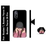 Mobi Elite Girl Printed Hard Back Case Cover with Mobile Holder, Pop holder, Pop socket for Realme 7, Realme Narzo 30, Realme Narzo 20 Pro