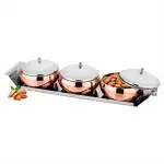 Prabha Stainless Steel Copper Coating Lotus Bowl 3 Pcs Set with Lid & Tray, Dry Fruit Set Box, Multipurpose Container Set with Lid Useful for home kitchen Dining Table Restaurants Hotels Events Stainless Steel Candy Bowl