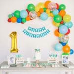 SPECIALYOU.IN Pack of 56 Items 1st Birthday Decoration Items DIY Kit inlcudes Red, Orange, Yellow, Pastel Blue & Green Balloons with Multicolor Confetti Balloons & 1 Foil Balloon