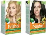 Nisha Permanent Hair color for Women & Men Combo Ultra Blonde (150g) + Natural Black (120g) 100% Grey Coverage Ultra Deep Shine Long Lasting Hair Colour (Pack OF 2)