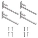 Volo 4 inch Adjustable Stainless Steel F Type Square Shelf Bracket for 6, 8, 10, 12 mm Glass Silver (Pack of 4)
