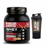 Megagrow Isolate Whey Protein Powder with Shaker Cookies and Cream Flavoured - for Low Carbs & Lean Muscle with No Added Sugar, Pack Of 1Kg - 34 Servings.