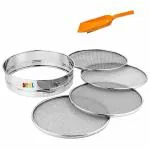 NSVL Stainless Steel 4 in 1 Interchangeable Sieve/Chalni 1 Unit | Set of 5 | Silver | Gehu/Flour/Atta/Maida Chalni/Spices/Food Strainers, Jaali Chalni for Everyday in Kitchen Tools With Free Aata Scoop
