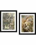 DECOR ADVENTURES Ma Jolie (My Pretty) and Girl with mandolin by Pablo Picasso Wall Painting 14 x 18 Inch (Set of 2)