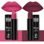 PERPAA Creamy Matte Lipstick Combo Set Of 2 Bright Long Stay Intense Color 3.5gm Each|Pink Fusion,Dusky Maroon