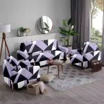 Cortina Fully Covered Universal 5 Seater Sofa Cover Non-Slip Sticky Elastic Stretchable Couch Sofa Set Slipcover Protector for (3+1+1 Seater),Purple Printed