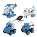 Ktrs Enterprise 4 Pcs Diy Assembled Vehicle Toys For Baby Toddler And Kids (Airport Aviation, Express Car, Dinosaur Truck, School Bus)