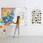 GOWOO Wild Animals and GIANT SPACE COLOURING POSTER | SET OF 1 CHART and 1 POSTER | Wild Animals Chart and Giant Space colouring Poster Adventure