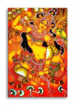Tamatina Multicolor Kerala Mural Art Unframed Indian Goddess Religious Canvas Painting - 13X9 Inch