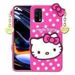 Clickaway Hello Kitty Case for Realme 7 Pro 3D Soft Cute Cover for Girls/Women Silicone Rubber Back Cover With Pendant-Baby Pink/Pink