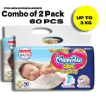 MamyPoko Baby Tape Diapers, New Born mini, Pack of 30 Combo of-2