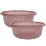 Kuber Industries Durable Deep Bath Tub|Versatile Short Livestock Feeding Pan|Unbreakable Plastic Utility Gaint Basin for Baby Bathing,Washing Clothes,26 Litre,Pack of 2 (Brown)
