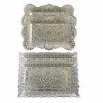 MADHULI Traditional Silver Multipurpose Serving Tray, Dry Fruit Tray 34 x 22 x 2 cm (Pack of 4)