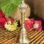 PUJACRAFT Brass Hand Bell for Pooja, Yellow 6 x 13 cm