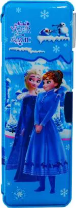 POKSI Frozen Multipurpose Pencil Box with Calculator & Dual sharpner - Frozen Art Plastic Pencil Box l Set of 1 Light Blue