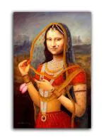 Tamatina Multicolor Indian Monalisa Classic Indian Unframed Art Canvas Painting - 13X9 Inch