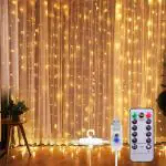 Desidiya 8 Modes Curtain Lights 300 Leds 10 Fairy Light 3Mtr Each Indoor/Outdoor Decoration For Diwali, Christmas, Wedding, Party, Home, Patio Lawn With Remote And Usb Power Supply (White), 3 Meters