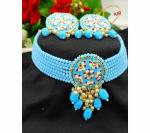 Gyaan Jewels Handmade Enamel Plated Alloy Earring and Necklace Set Blue (Women, Girls) Free Size