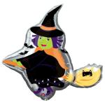 My Party Suppliers Witch On Broom Aluminium Smiling Cartoon Halloween Ghost Theme Helium Air Inflatable Balloon