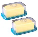 ZURU BUNCH Pack of 2 Plastic Butter Dish with Lid, Small Butter Keeper Holder Storage Box Tray Dish Plate with Cover Plastic Butter Box, 500 ml Plastic Fridge Container (Multicolor)