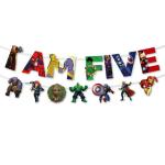 Festiko I Am Five Birthday Banner With Ribbon, Superhero Theme Banner, Hanging Decoration Supplies, Wall Decoration Item, Superhero Theme Party Decorations