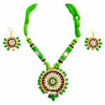 Shilpogram Terracotta Green Handmade Jewelry Set Tr91 For Women