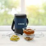 Borosil Elite Borosilicate Glass Lunch Box - Set of 3, 320 ml, Square, Break and Chip Resistant, Microwave Safe Office Tiffin