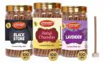 Shyam Charan 3 Variant Assorted Incense Dhoop Sticks Set (3 Jar of 100g Each) | Fragrances -Blackstone, Chandan, Lavender | Pooja Room Items | Burning Time: 35-40 min | Approx 120 Sticks