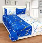 Jaisons DECOR Blue Colour Attractive 2D Printed 200TC Cotton Double Bedsheet with 2 Pillow Cover