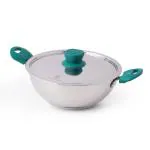 The Indus Valley Stainless Steel Capsule Bottom Kadhai/Kadai with Bakelite Handle | 20.7cm/ 8.1 inch, 1.6Ltr, 0.84kg | Induction Friendly | 3-Layer Bottom, 100% Toxin-Free, No Chemical Coating