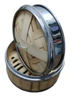 ABHAS Dimsum Basket (Steel Lining) Round Shape Momos/Dimsum/Wanton Steamer Bamboo Box - Great for Dim Sum, Buns, Dumplings, Vegetables, Fish - Beige (6 .30Inch)