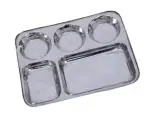 Linasha Stainless Steel Rectangular Divided Plates Tray, 5 Sections Dinner Plates for Adults ,Kids, Picky Eaters, Campers, and Portion Control