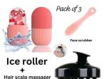 CROKDOX KITCHENWARE 3-in-1 Scalp Massager Shampoo Brush with Soft Silicone Bristles, Ice Roller for Face, and Facial Cleansing Brush - Premium Beauty Kit for Hair Care, Facial Massage, and Deep Cleansing - Pack of 3