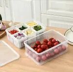 YASH Marketing Food Serving Tray with Lids Fridge Storage Boxes Freezer Storage Containers, Container for Kitchen Storage Set, Vegetable Storage, Draining Crisper Food Box 1 PCS (6 Compartment)