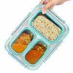 ABOUT SPACE Lunch Box - 3 Compartment 1200 ml Insulated Tiffin Box with Silicon Gaskets Lid, Leak-Proof Diet Food Partition Stainless Steel Bento Box for Men,Women, Kids(Blue - L 27.5 x B 20 x H 5 cm)