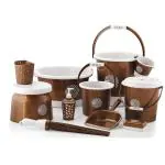 Tedemel Plastic Bucket, Tub & Mug Bathroom Set 11 pcs, Heavy Duty, Large Capacity (Brown)
