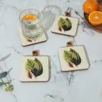 IREKA HOMES Acacia Wood Coasters with Enamel (Set of 4) - Vibrant and Functional Table Décor