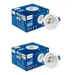 PHILIPS 7-watt Round LED COB Spot Light | 3 Colors in 1 Astra Spot LED Spotlight for Display & Decorations | Adjustable and Tiltable | Cut Out: 67mm, Color: Tunable White, Pack of 2