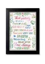 Blue Nexus Think Positive Motivational Inspirational Quotes Wall Poster with Wall Frame Room Art Painting Collection A4 size 10x13