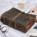 ALCRAFT Leather Journal Vintage Leather Bound Journal Handmade Antique Deckle Edge Paper Leather Sketchbook Book Of Shadows Journal-Thick Journal-Vintage Journal For Men&Women- 7 X 5 Inches,200 Pages