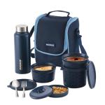 Magnus Microwave EVA 5 Lunch Box (Blue) - 3 Containers, 1 Small Box, 1 Bottle, Cutlery | Office & Microwave Safe | Leakproof Stainless Steel Set for Men, Women, Kids, School, Tiffin