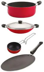 Nirlon 4 pcs of Red and Black Non-stick Kitchen Cooking Utensil Combo Set, Standard