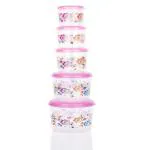 Quistal Plastic Kitchen Container 5 Pieces Combo Set (500 g, 750 g, 1 kg, 2 kg, 3 kg) in Flower Print - Pink