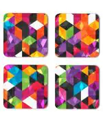 Whats Your Kick Pattern Design Colorful 3D Design Unique Beautiful Pattern Design Printed Set of 4 Coaster With Metal Stand