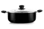 NIRLON 24cm Casserole with Glass Lid I Induction Base | Bakelite Handles |nduction & Gas Compatible I Virgin Aluminium| | Cook N Serve | Handi | Biryani Pot | 3mm Thick | 3.1 litres | Black