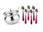 FIRST FRONT Stainless Steel Multipurpose Ghee Pot/Pickle Container with Spoon With Stainless Steel Handle Spoon and (Multicolour, Pack of 2)