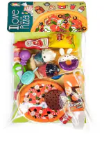 Quasar I Love Pizza Party Fast Food Pretend Toy Set for Kids with Pizza, Burger, French Fries, Softy, Cold Drink, Slurps, Ketchup, Omelette, etc. Pack of 21 Pieces Best Gift Your Child