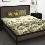Story@Home Green Palm Leaf & Camel Pattern Cotton King Bedsheet with 2 Pillow Cover 270 x 270 cm