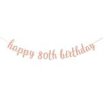 Festiko Glitter Happy 80th Birthday Banner, 80th Anniversary Sign Banner, Cheers To 80 Years Birthday Party Bunting Decorations Rose Gold