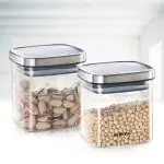 Borosil Classic Square Glass Jar, Air-Tight Storage Container For Kitchen, Glass Jar For Storing Spices, Dals, Grains, Rice, Set of 2 (600 ml each), Clear